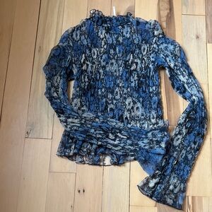 Free People Blue and Scrunchy Semi Sheer Blouse